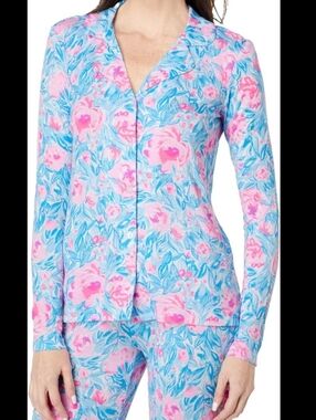 Lilly Pulitzer Floral PJ Knit Long Sleeve Button-Up Set -